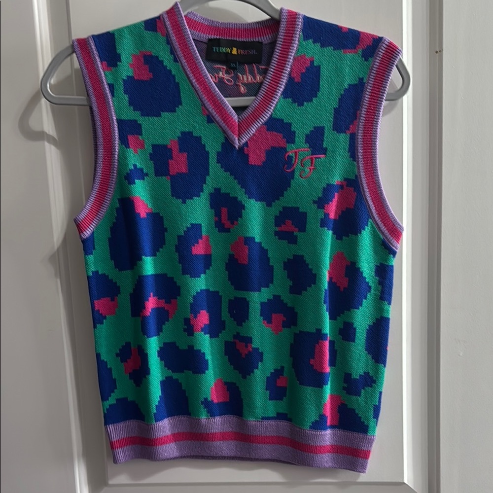 Teddy Fresh X Trixie Mattel sweater vest leopard print
